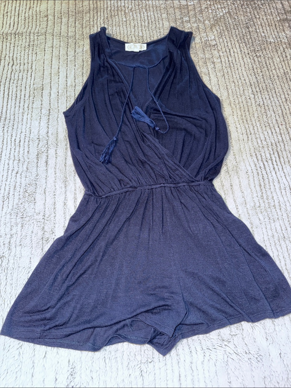 Women’s Navy Sleeveless Romper One-Piece with Tassel Tie